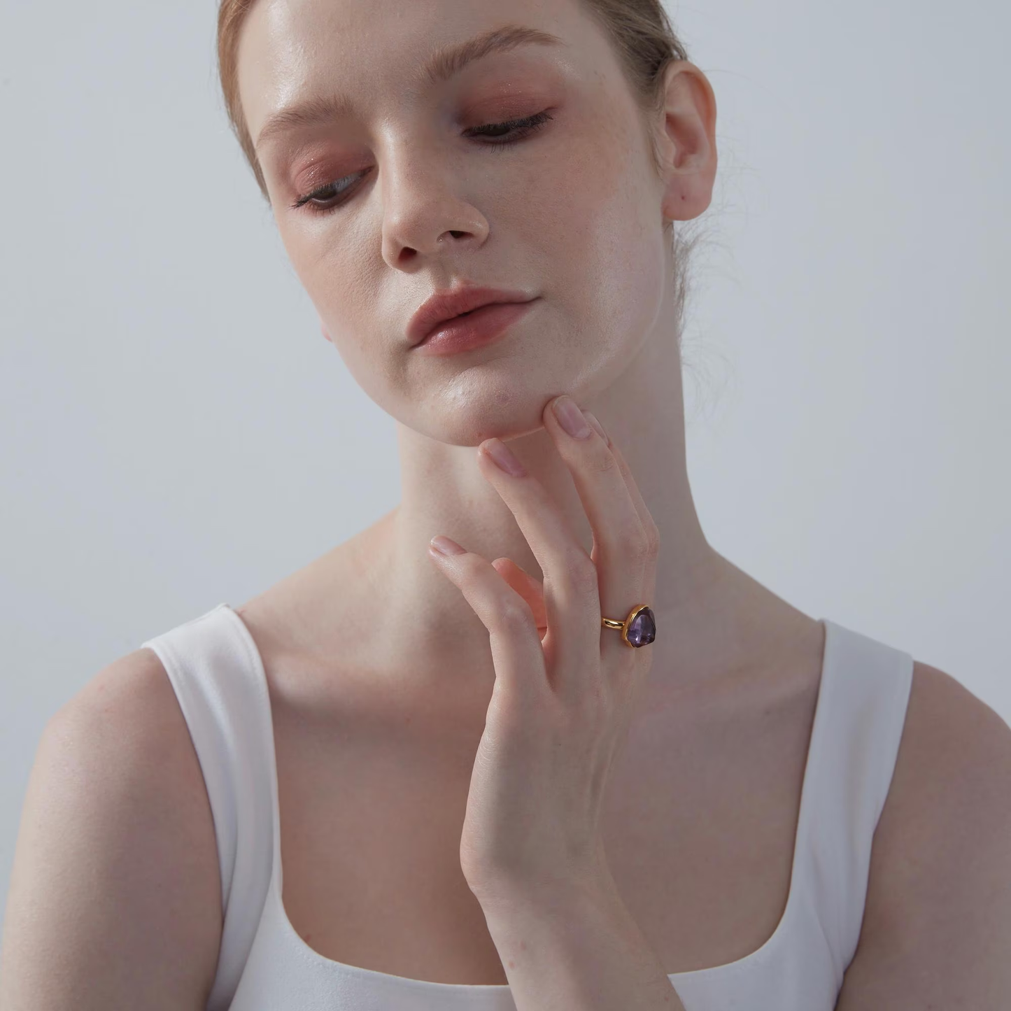 Natural Purple Amethyst Crystal Ring in 925 Sterling Silver