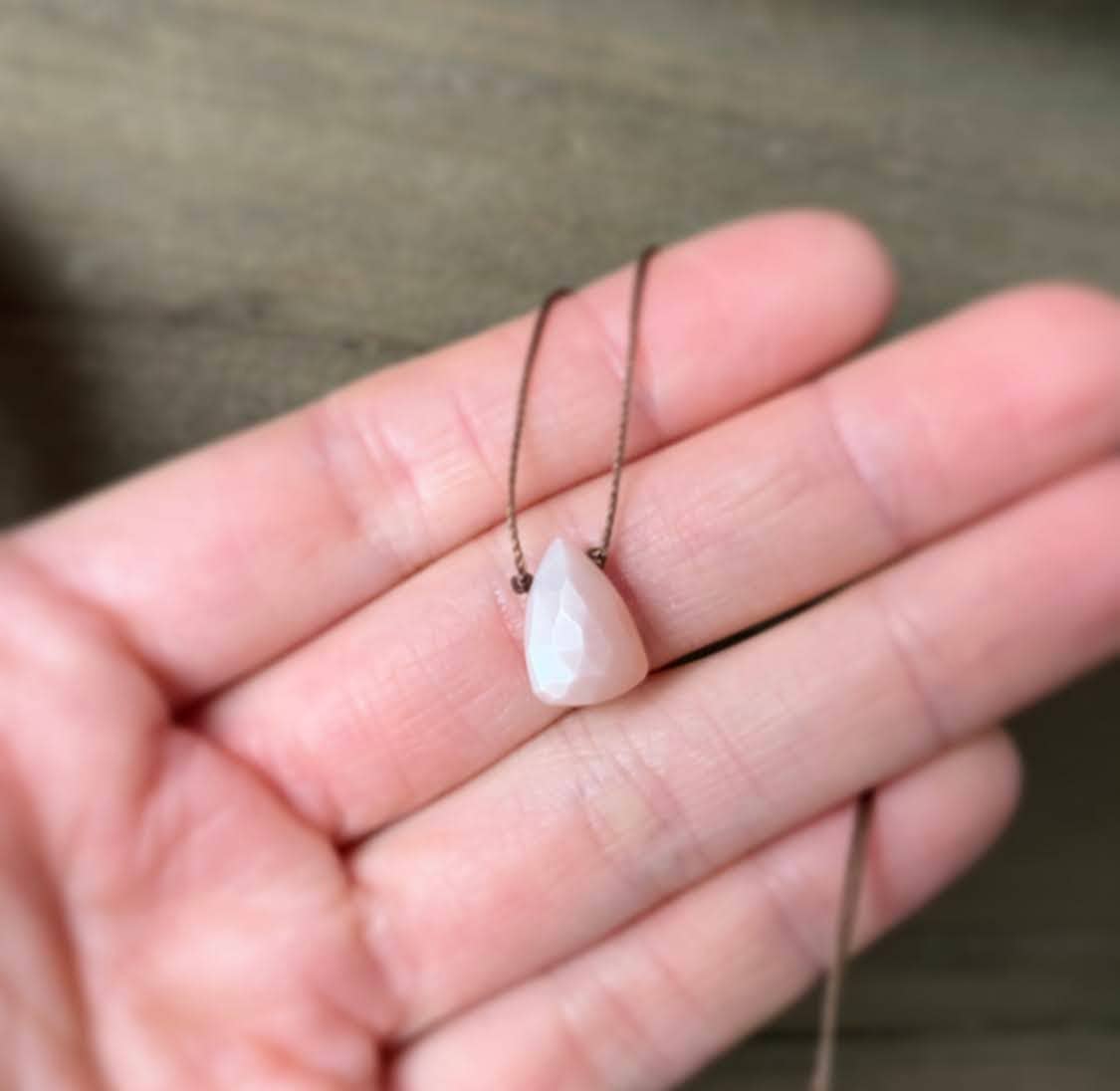 Peach Moonstone Faceted Trillion Cord Necklace