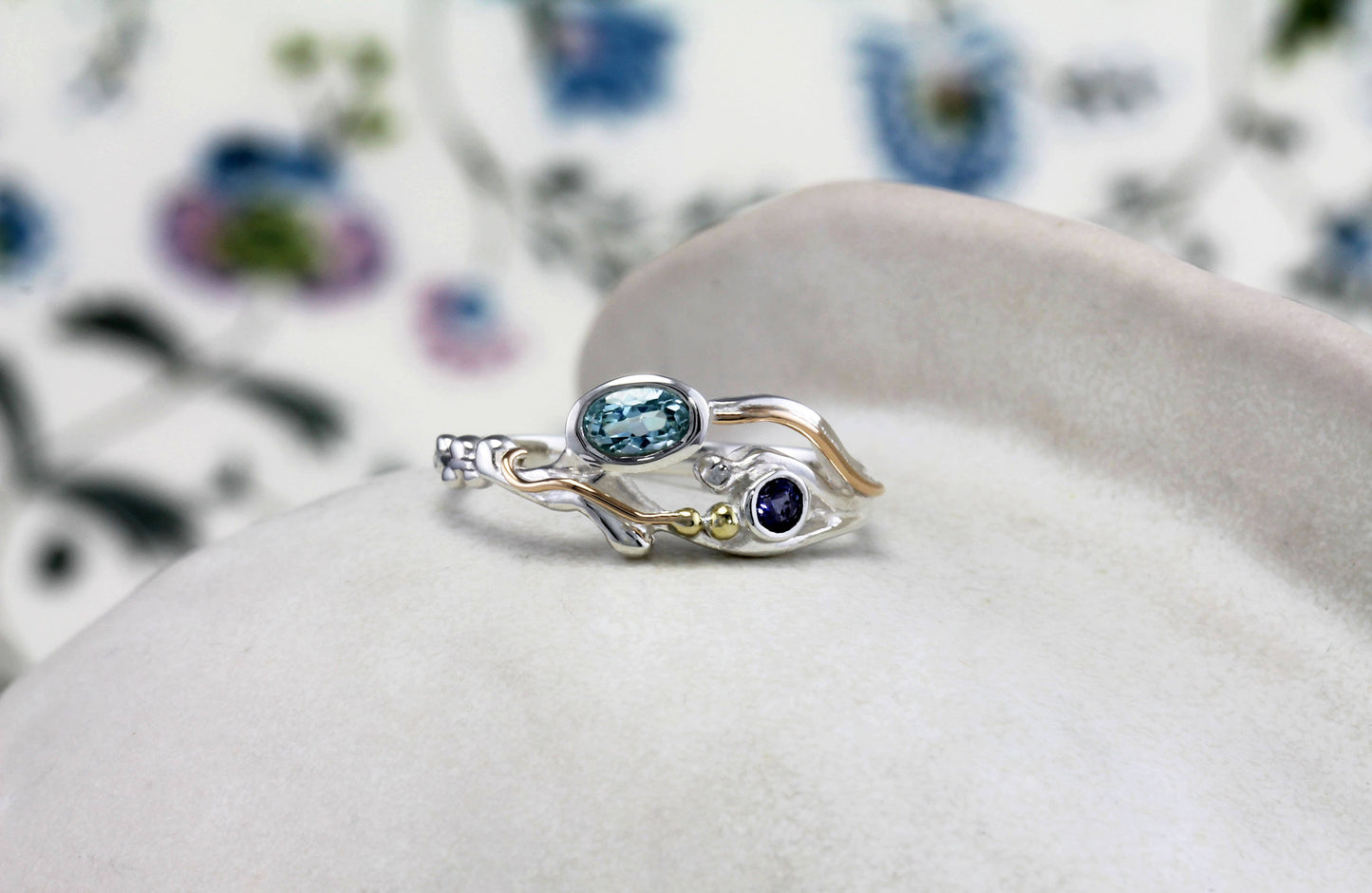 Handmade Sterling Silver Iolite and Blue Topaz Ring