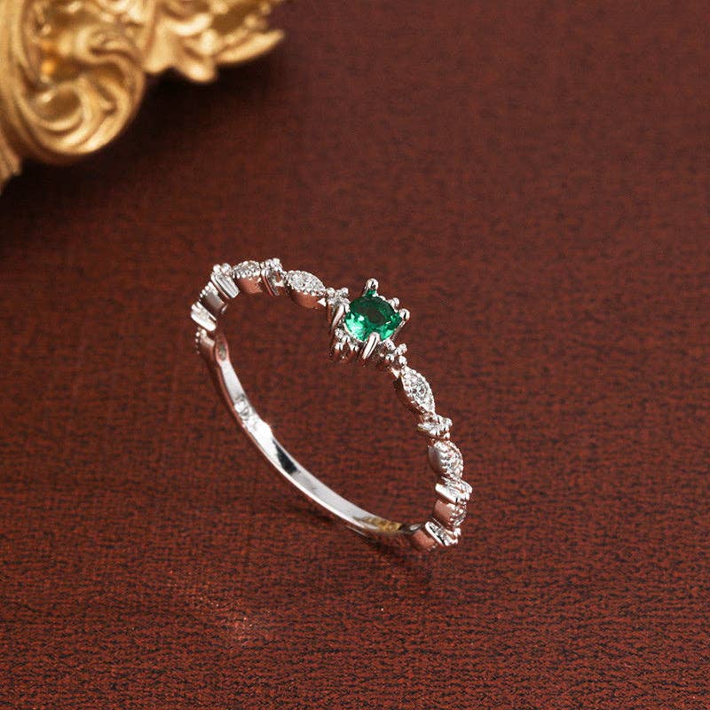 Dainty Emerald Stacking Band Ring in 925 Sterling Silver