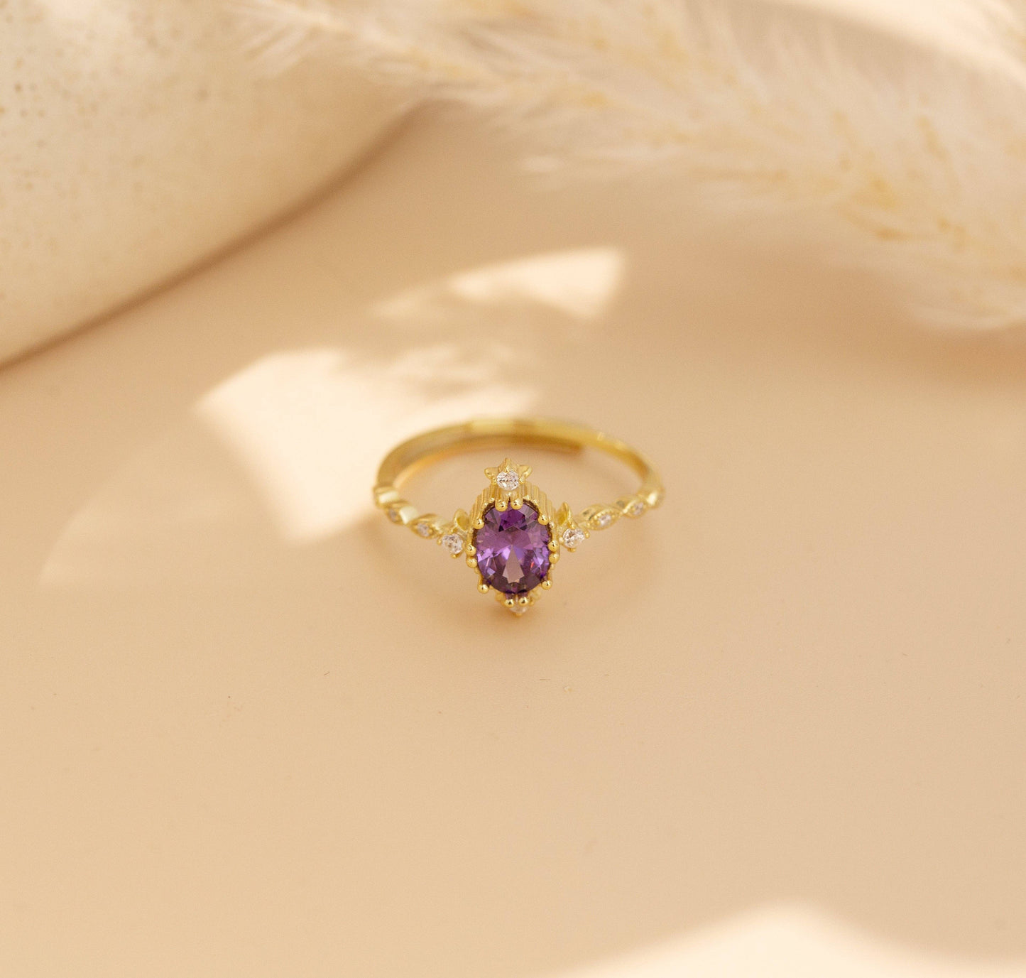 925 Sterling Silver Gold Plated Amethyst Ring