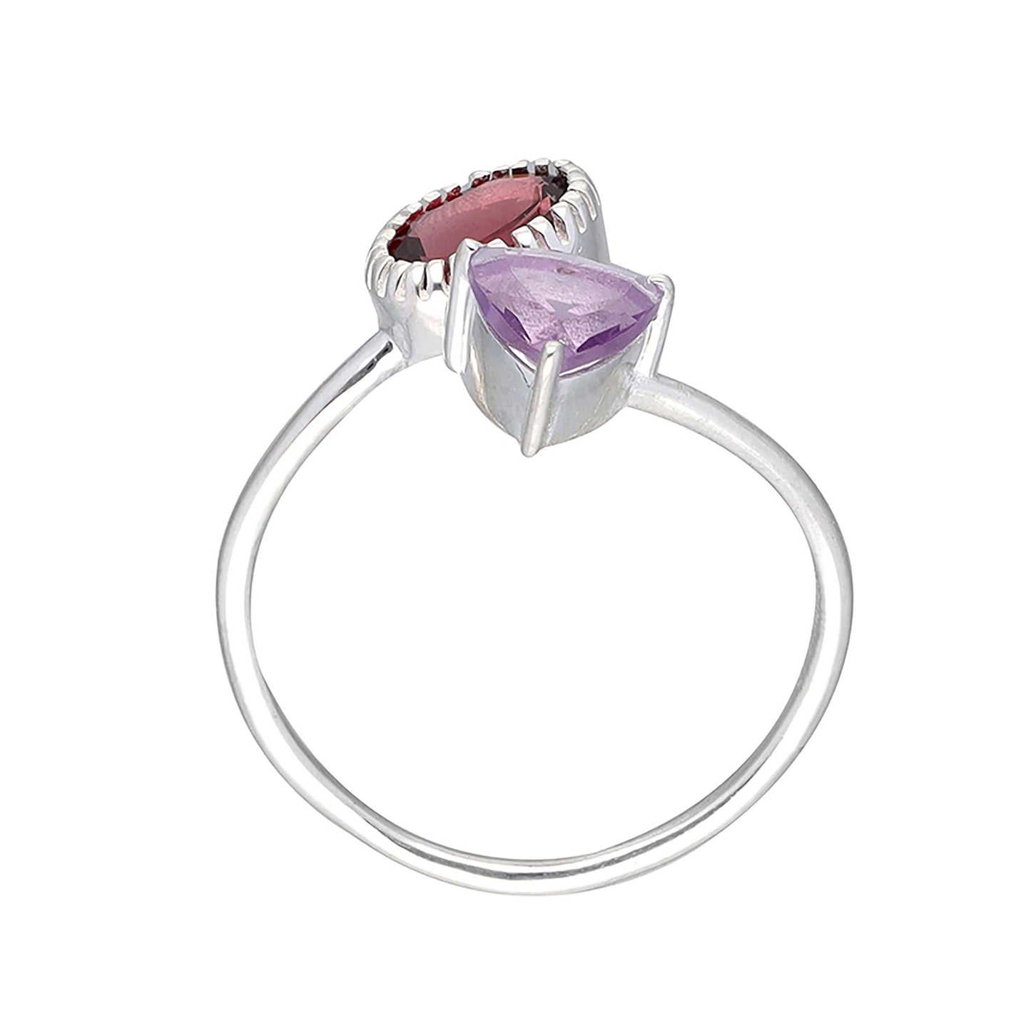 925 Silver Amethyst & Rhodolite Garnet Twist Ring