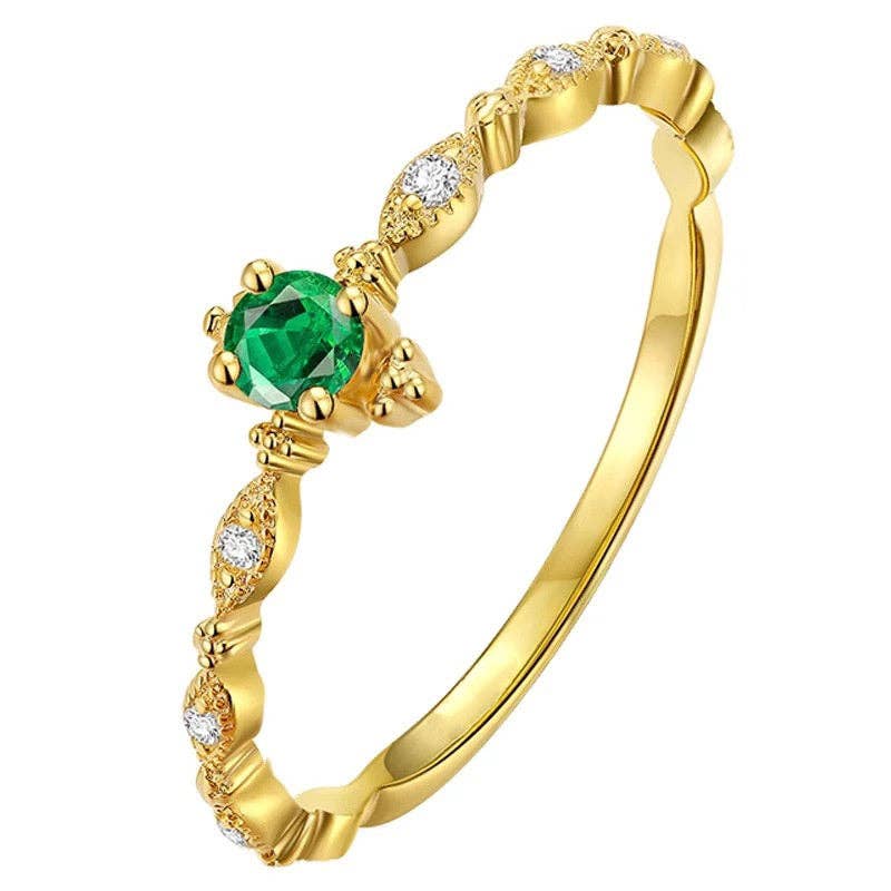 Dainty Emerald Stacking Band Ring in 925 Sterling Silver