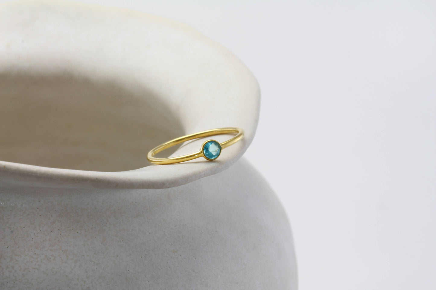 Handmade Dainty 18KT Gold Vermeil Blue Apatite Ring