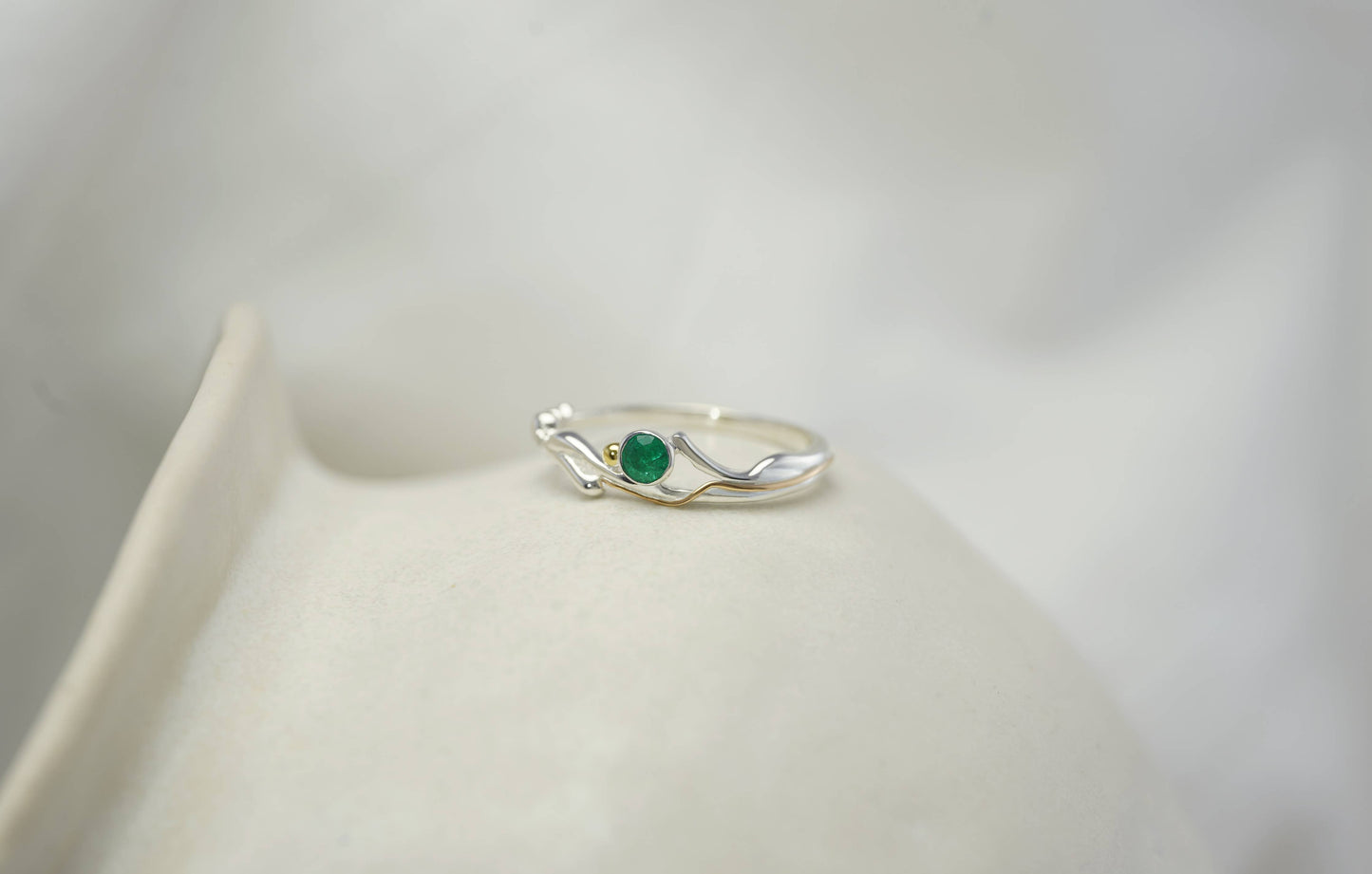 Handmade Sterling Silver Dainty Emerald Ring