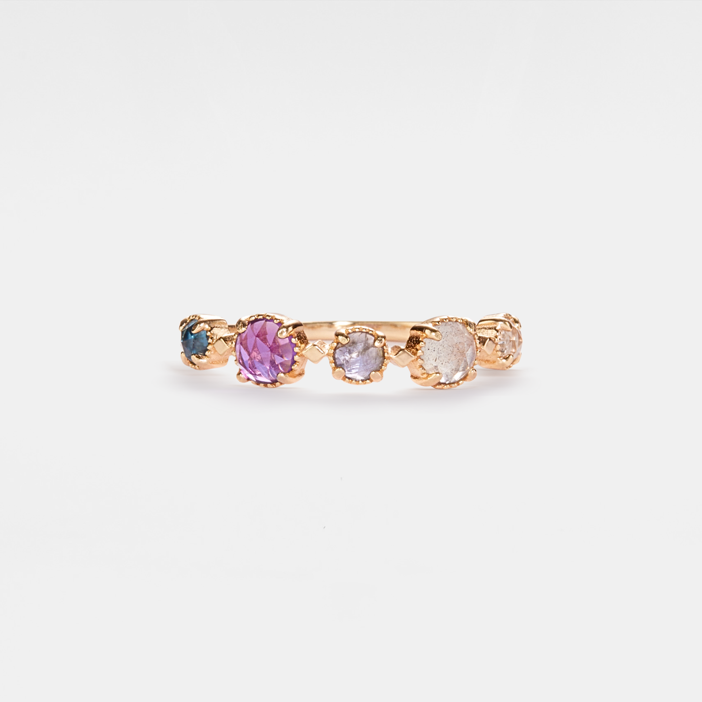 Multi-Stone Natural Crystal Band Ring in 925 Sterling Silver