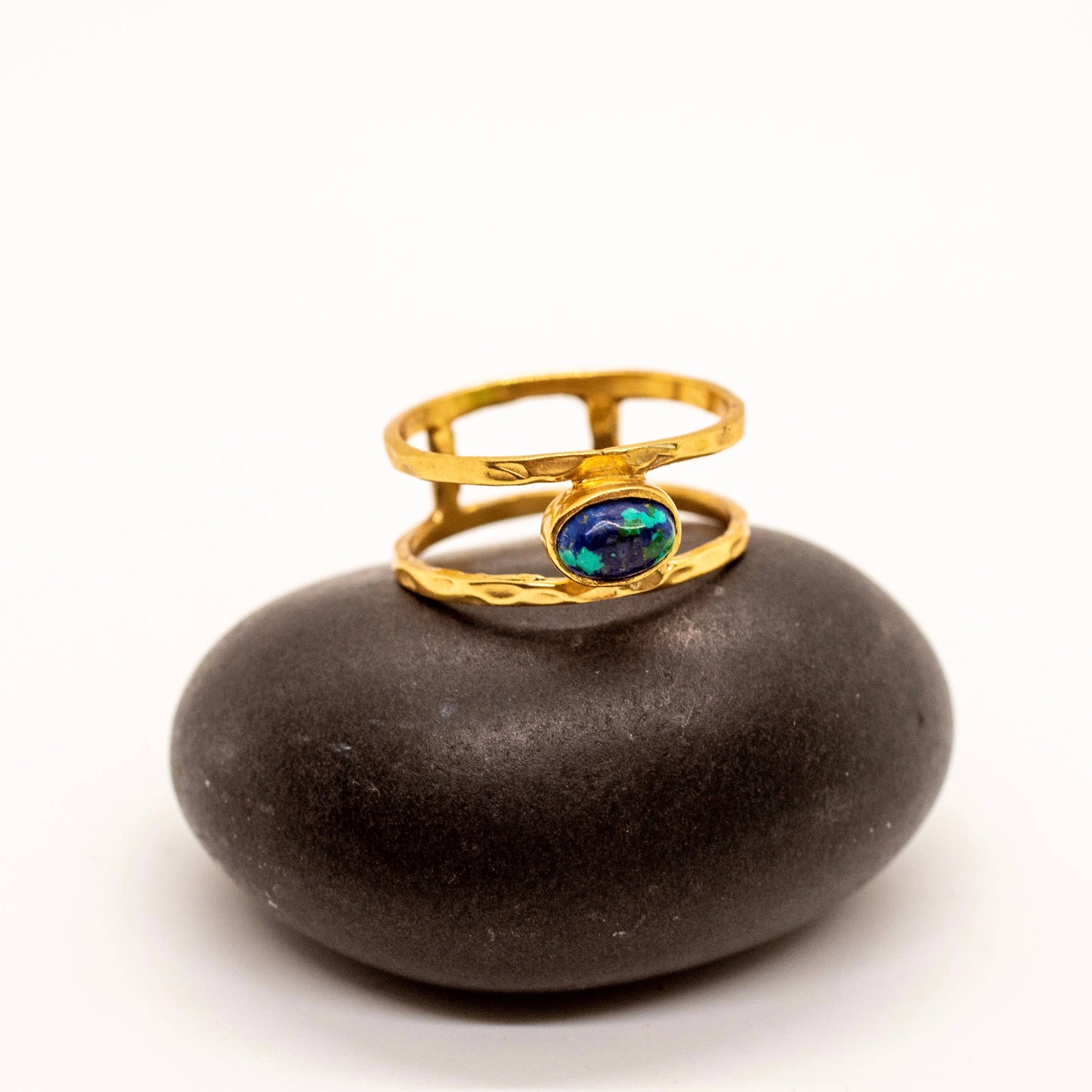 Brass Azurite Open Band Ring