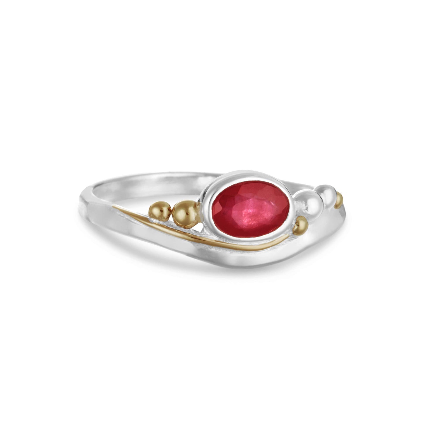 Handmade Silver Ring with Pink Ruby and Gold Details
