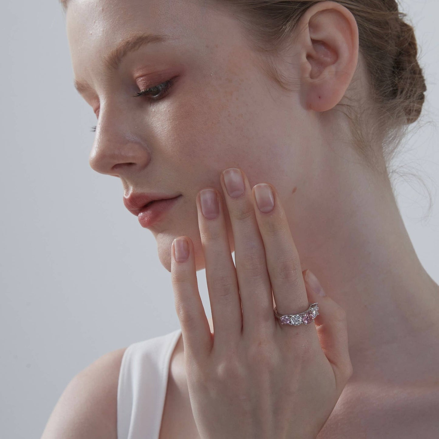 Lab Created Colored Moissanite Eternity Band in Platinum Plated O/Sterling Silver 925