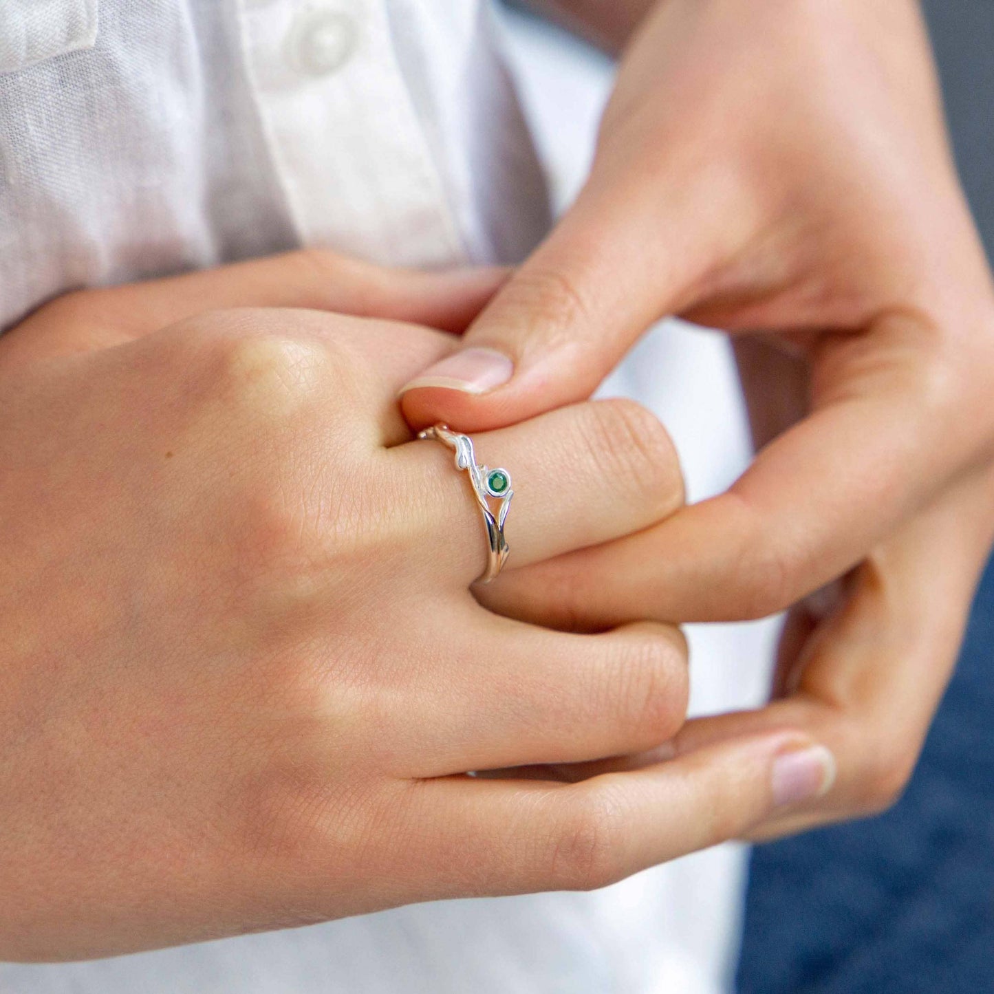Handmade Sterling Silver Dainty Emerald Ring