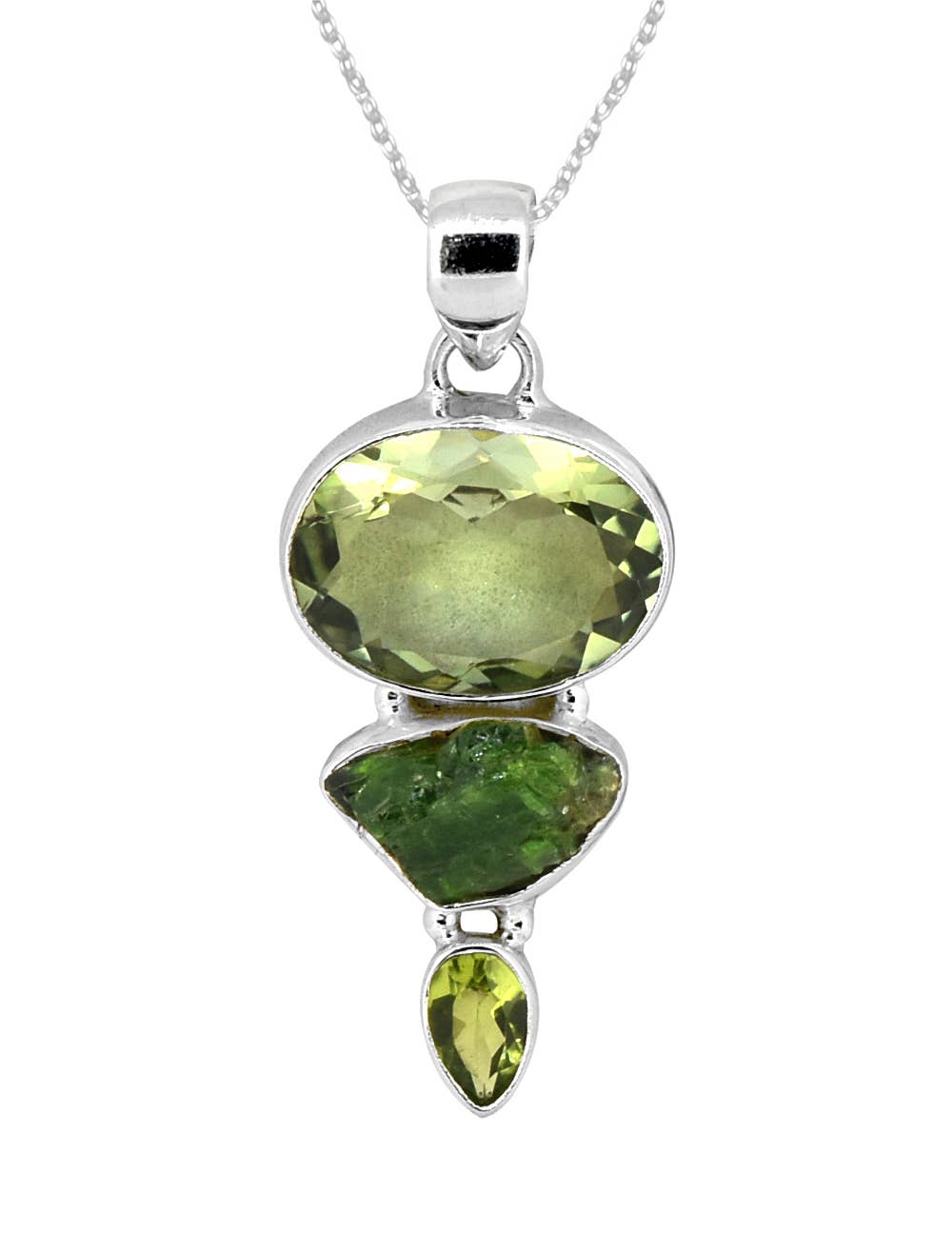 Green Amethyst & Peridot Teardrop Pendant with 18" Chain