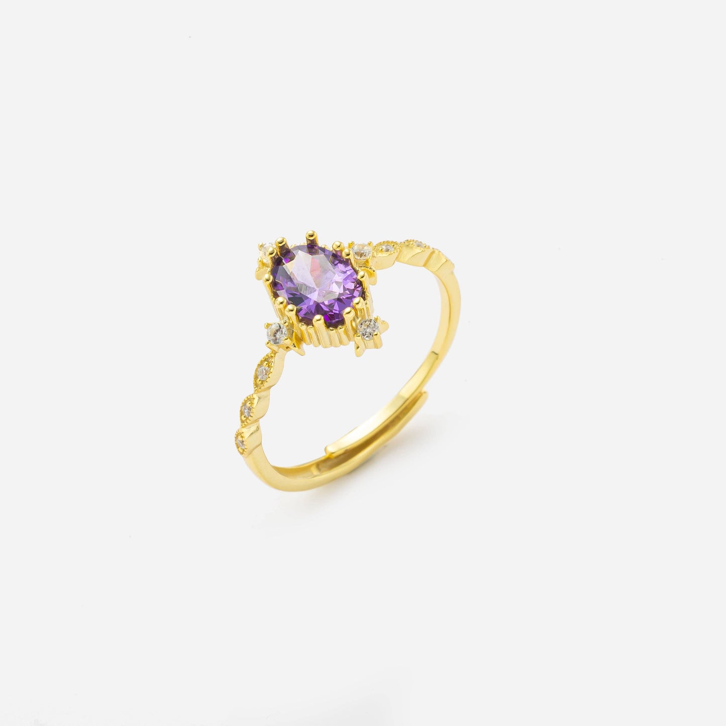925 Sterling Silver Gold Plated Amethyst Ring