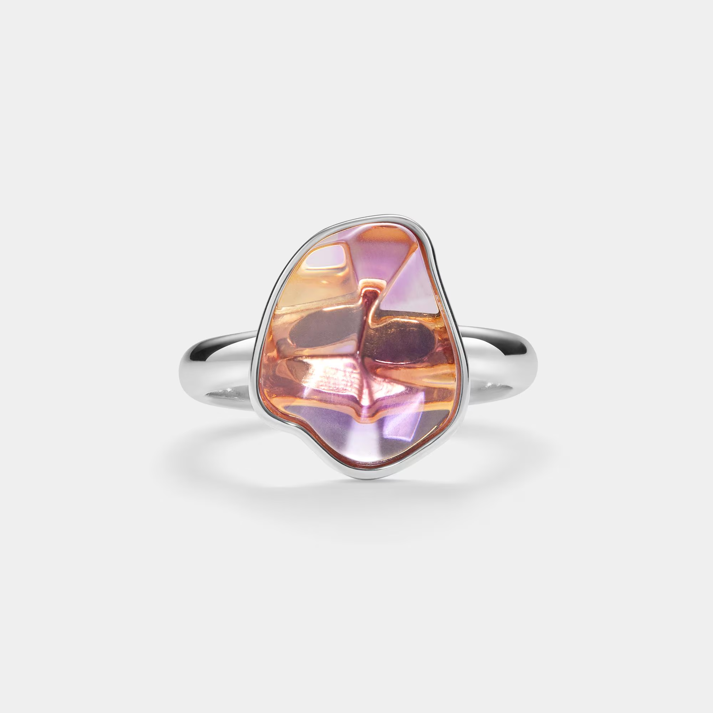 Natural Purple Amethyst Crystal Ring in 925 Sterling Silver