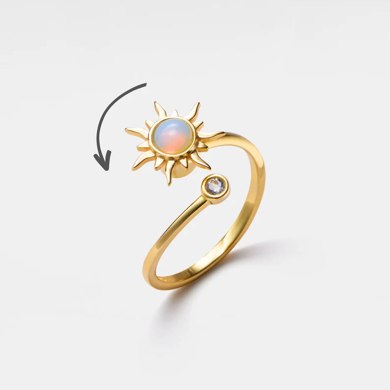 Opal Sun Anxiety Worry Spinning Ring in 925 Sterling Silver