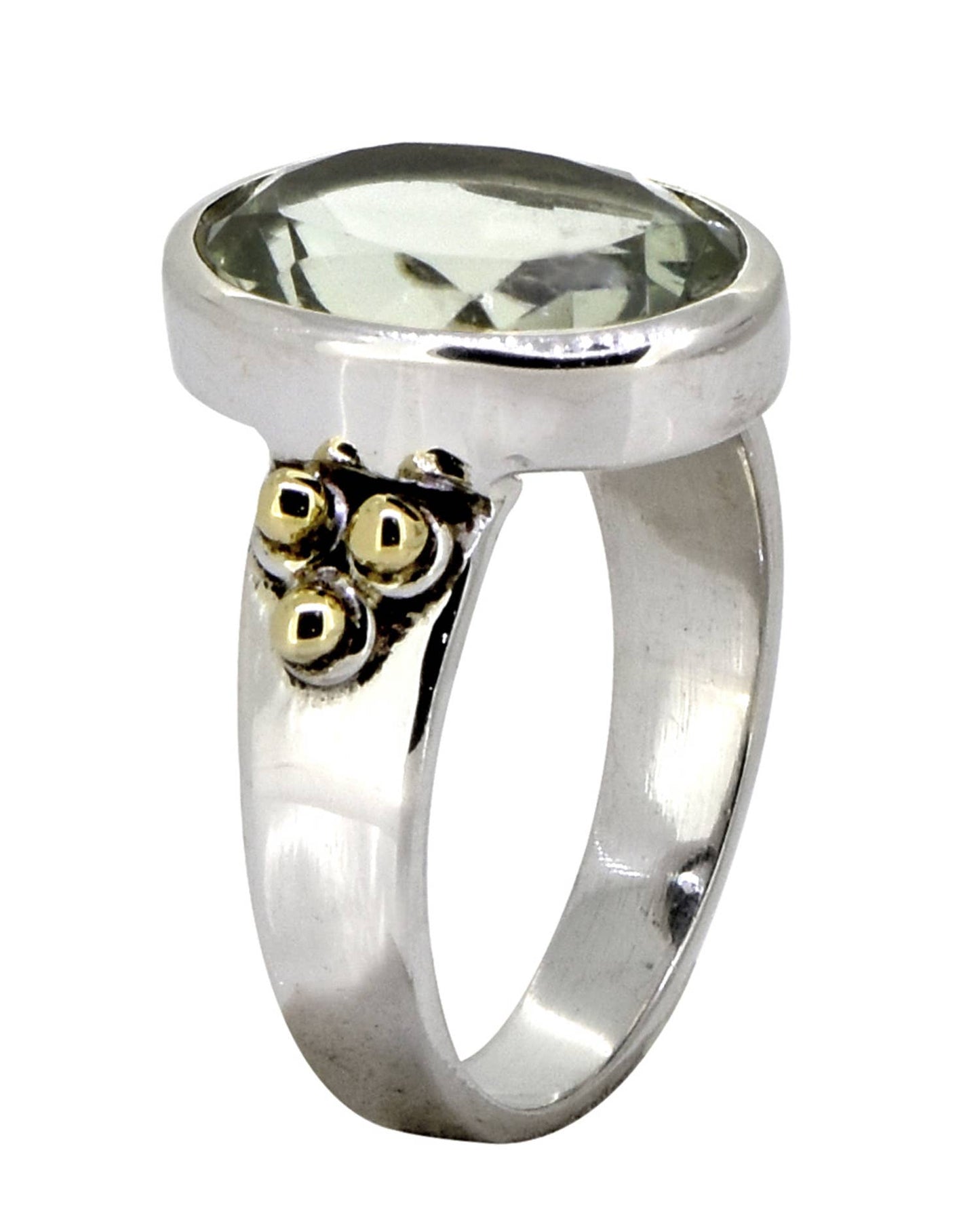 Green Amethyst 925 Sterling Silver Brass Solitaire Ring