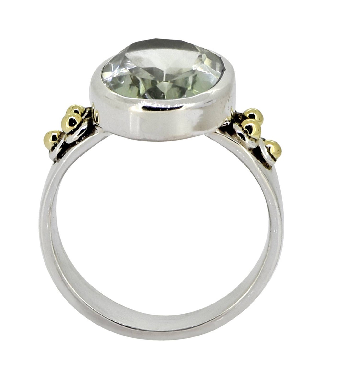 Green Amethyst 925 Sterling Silver Brass Solitaire Ring