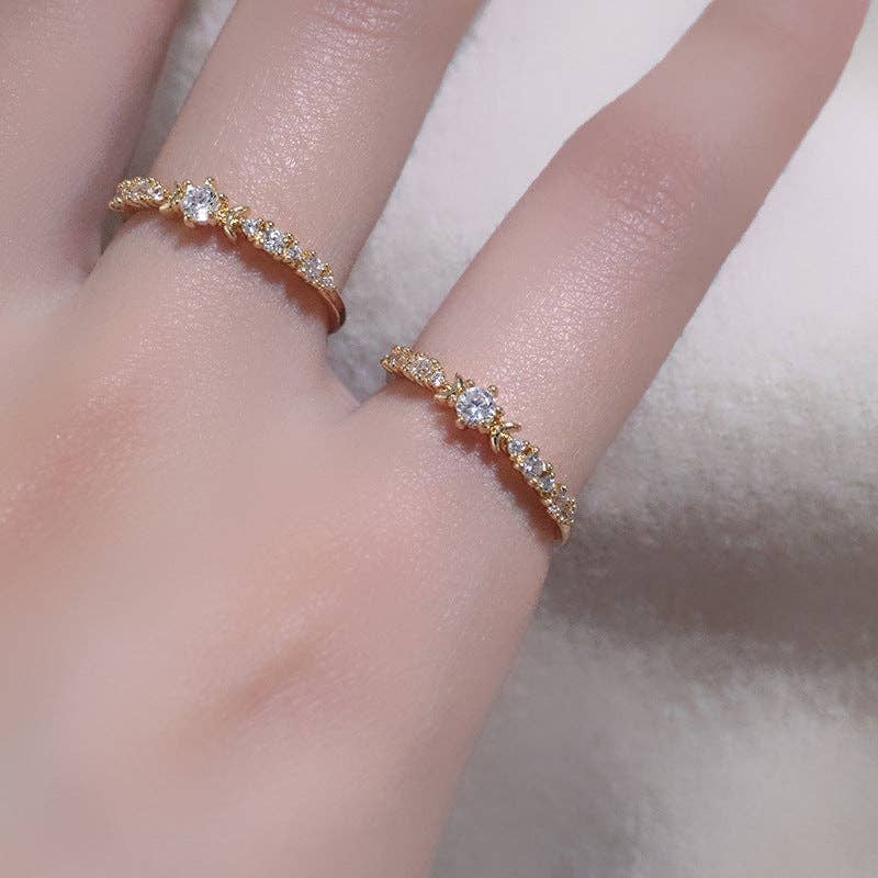 Gold Star Moon Stacking Thin Ring in 925 Sterling Silver