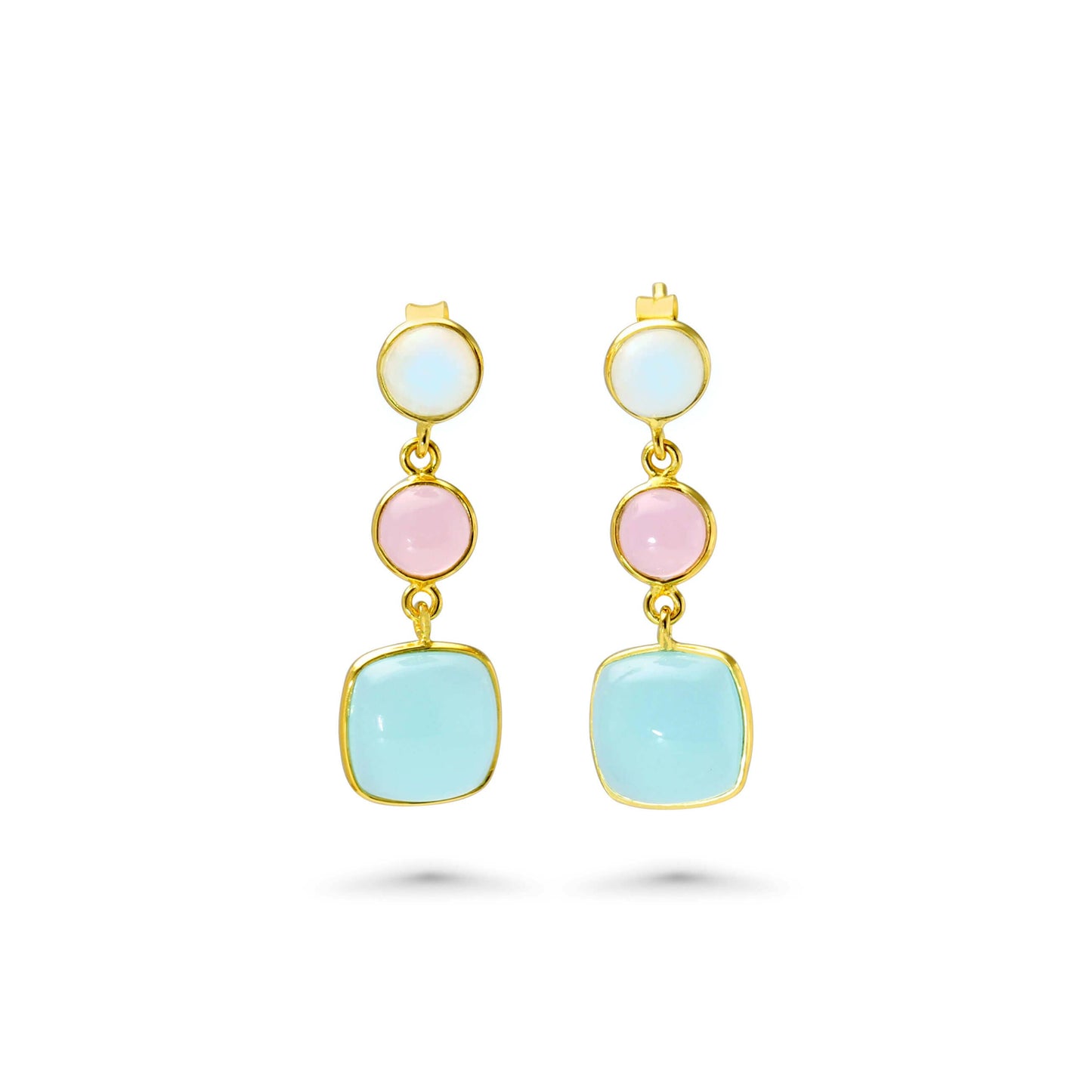 Handmade Moonstone, Pink and Aqua Chalcedony Drop Earrings