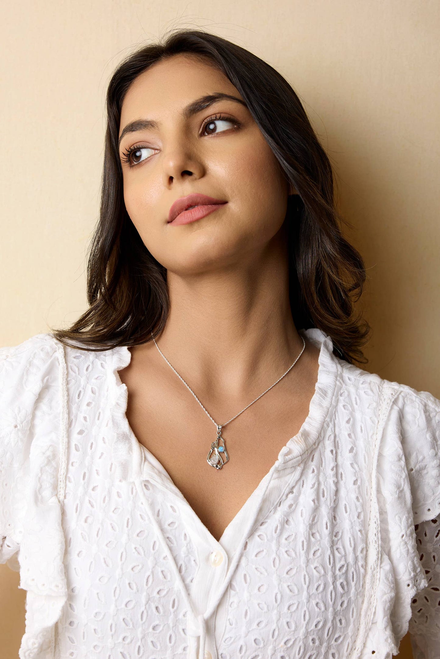 Handmade Sterling Silver Moonstone and Blue Opalite Pendant
