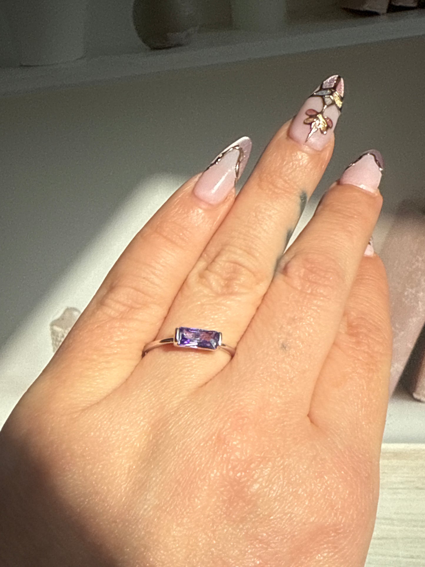 Baguette Cut Birthstone Stacking Ring in 925 Sterling Silver