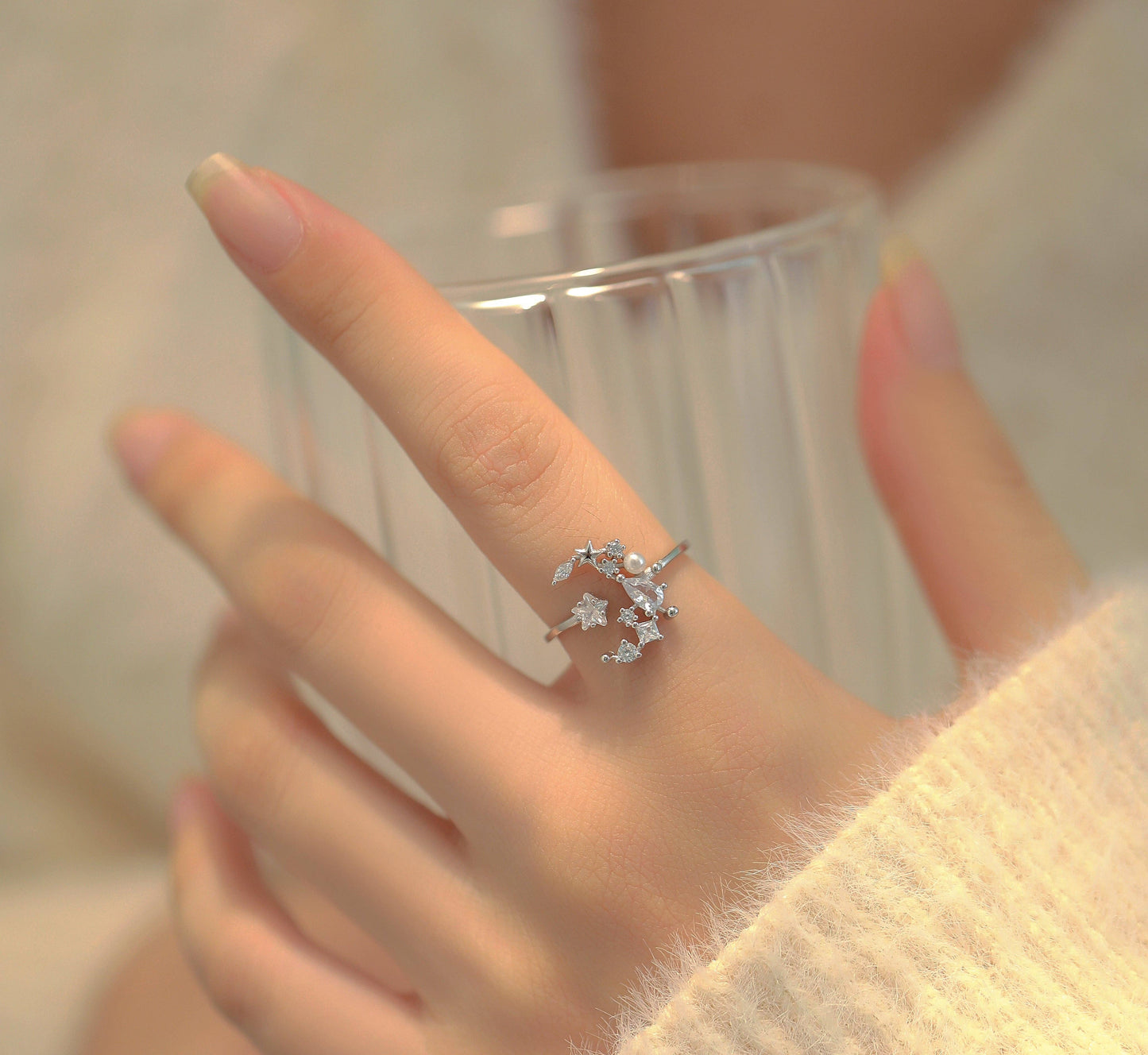 Sterling Silver Star and Moon Ring