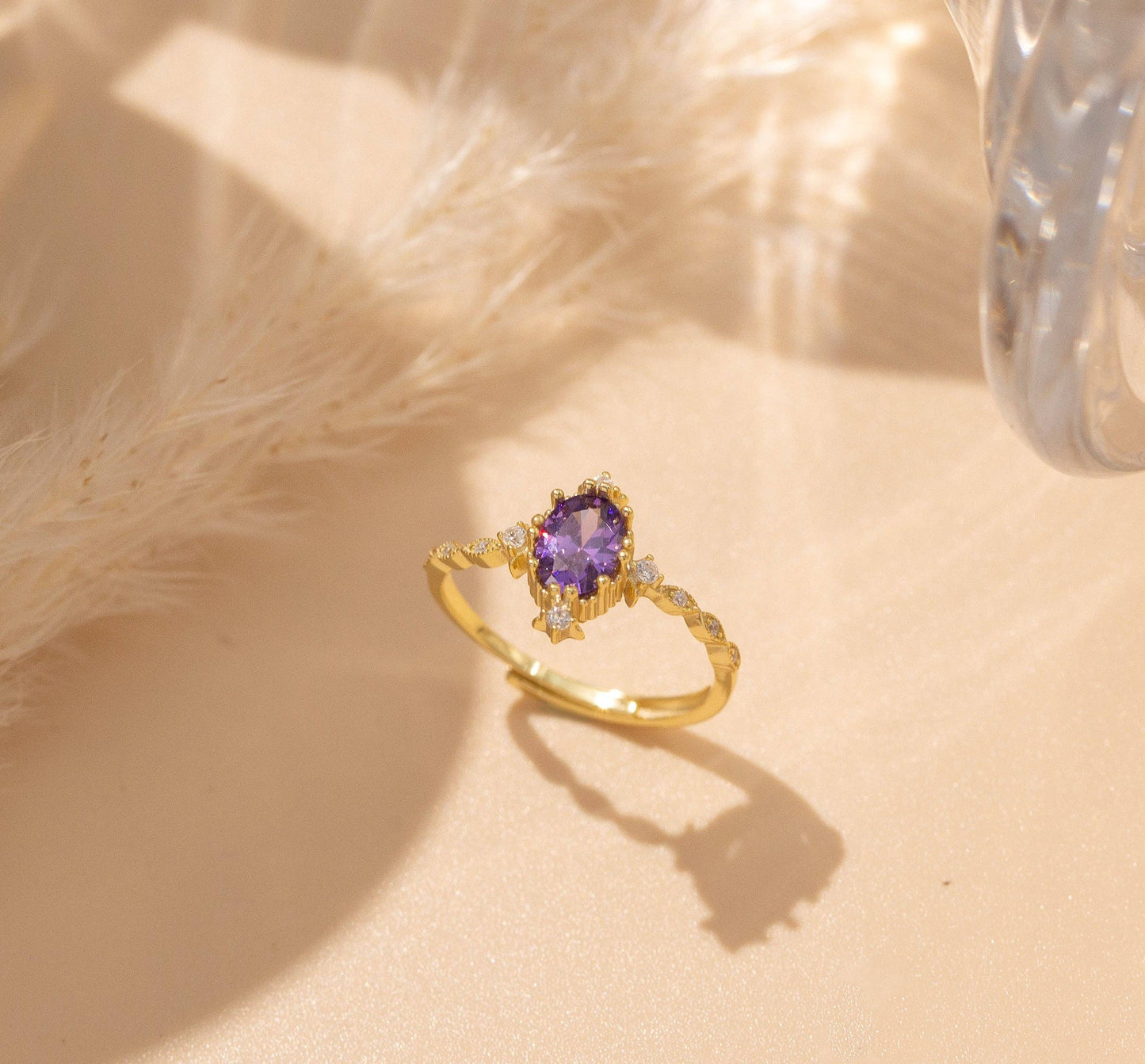 925 Sterling Silver Gold Plated Amethyst Ring