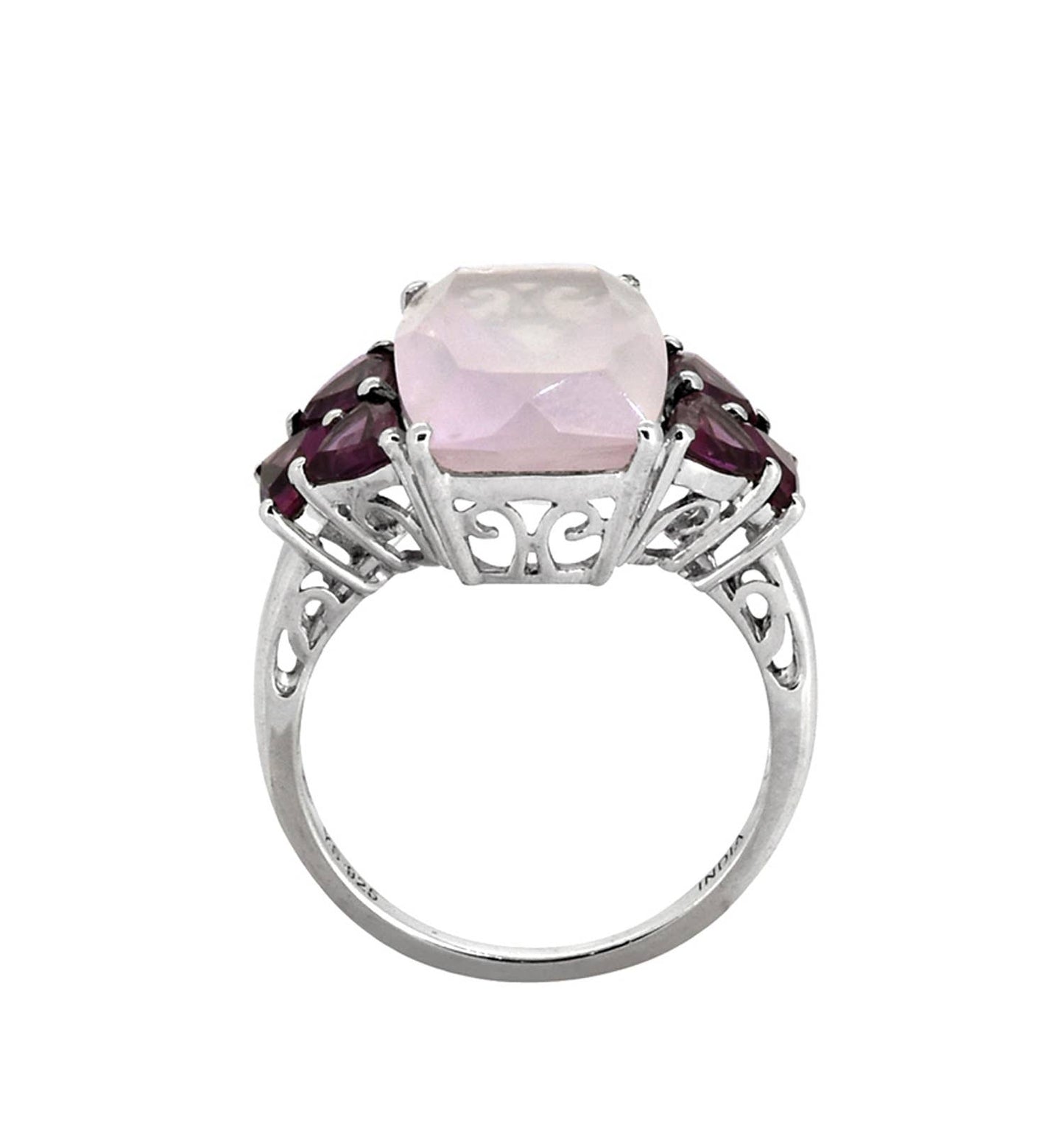 Rose Quartz Garnet 925 Sterling Silver Engagement Ring