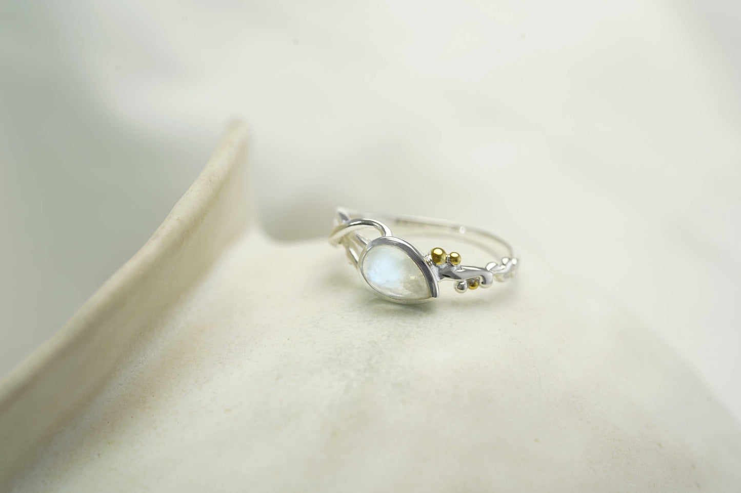 Handmade Sterling Silver Teardrop Rainbow Moonstone Ring