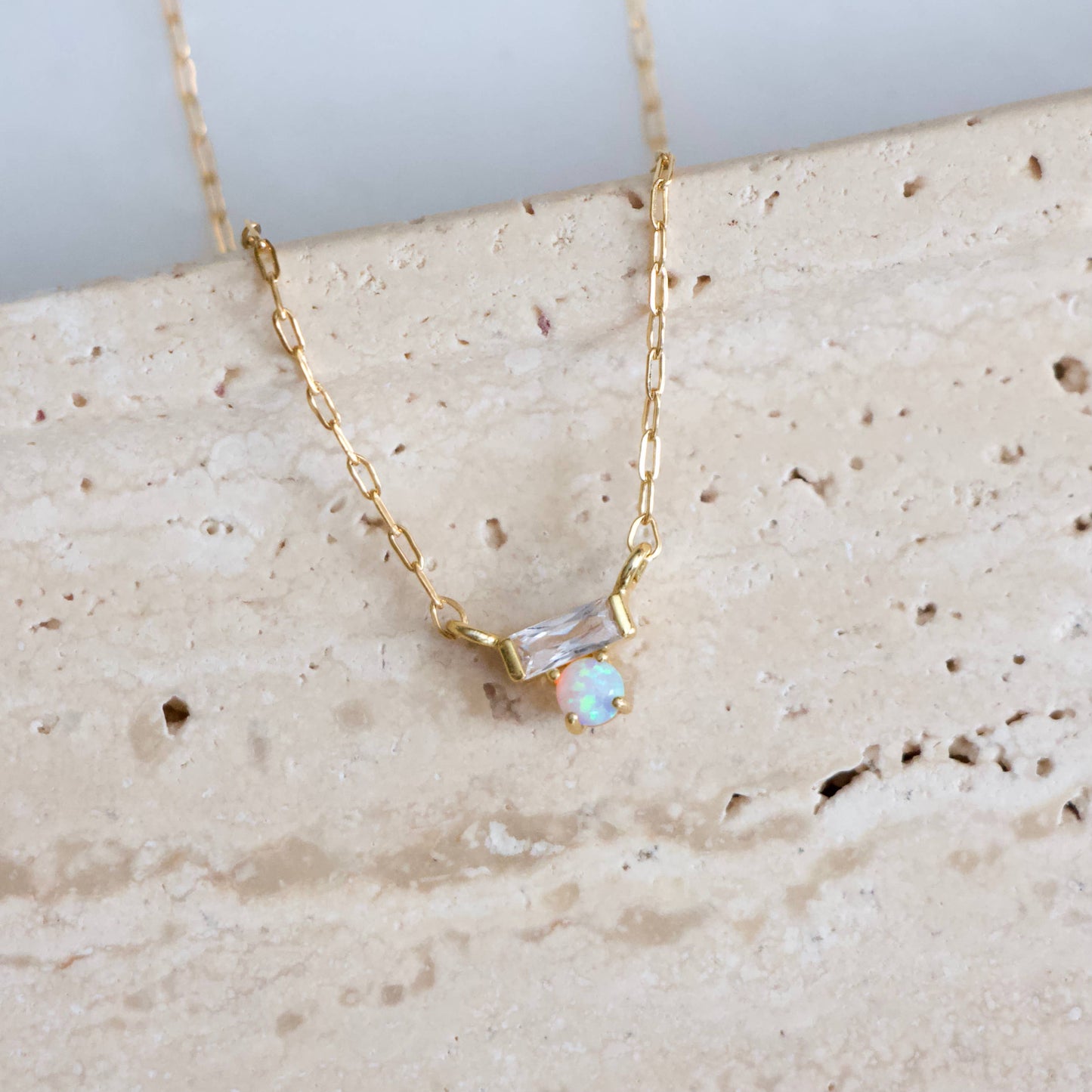 Mini CZ Opal Necklace - Gold Filled