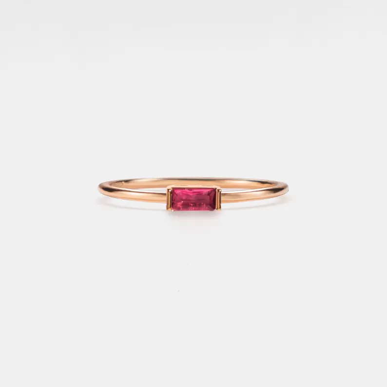 Baguette Cut Birthstone Stacking Ring in 925 Sterling Silver