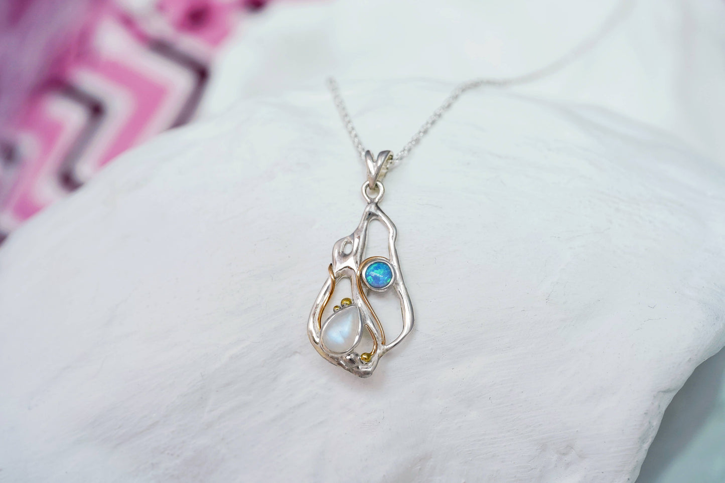Handmade Sterling Silver Moonstone and Blue Opalite Pendant
