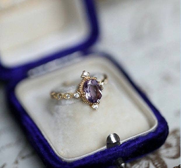 925 Sterling Silver Gold Plated Amethyst Ring