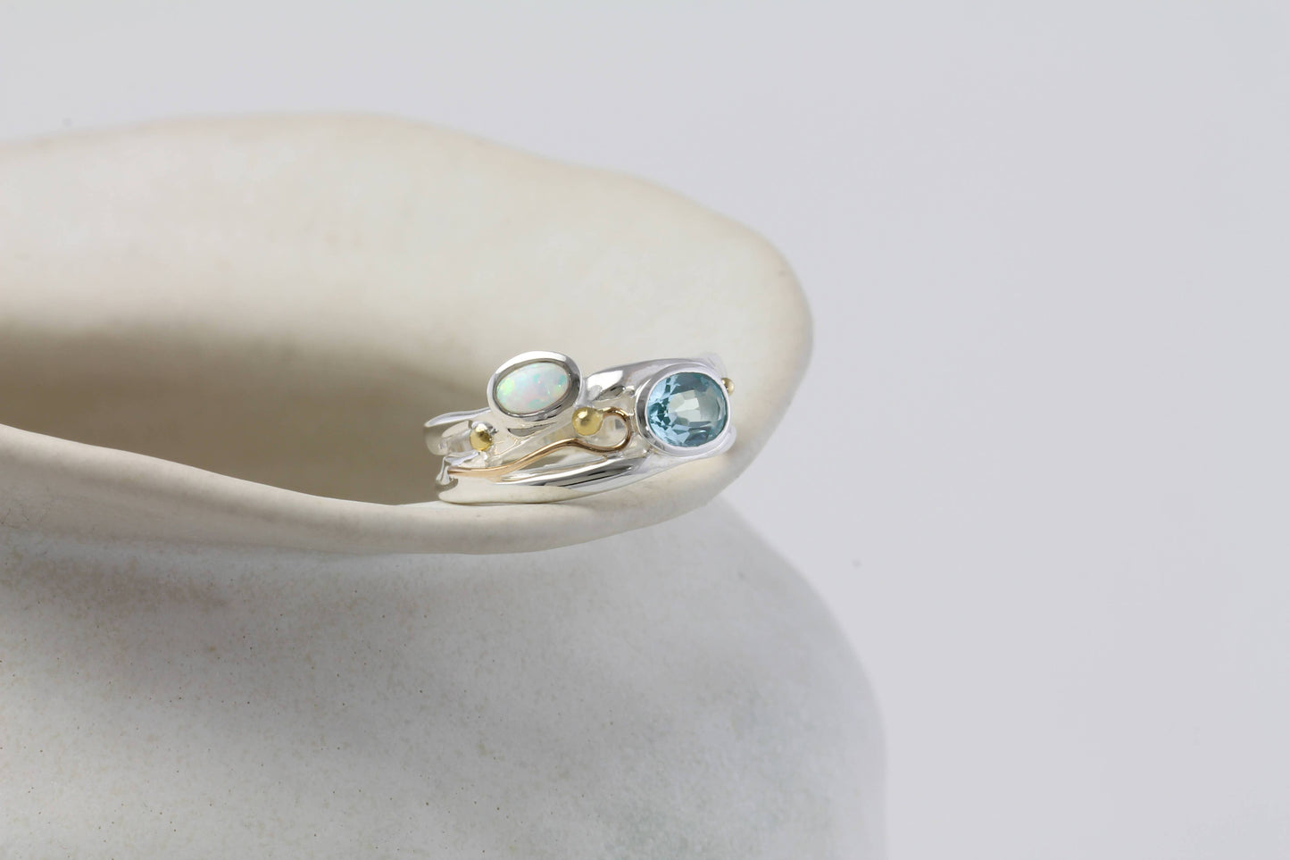 Handmade Blue Topaz & Opal Sterling Silver Ring