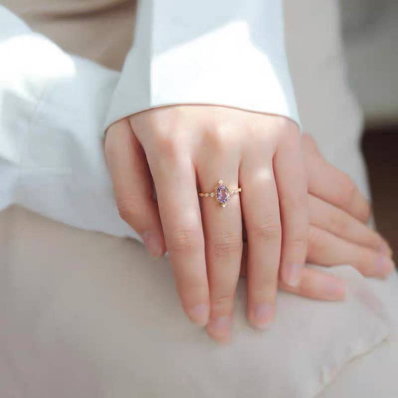 925 Sterling Silver Gold Plated Amethyst Ring
