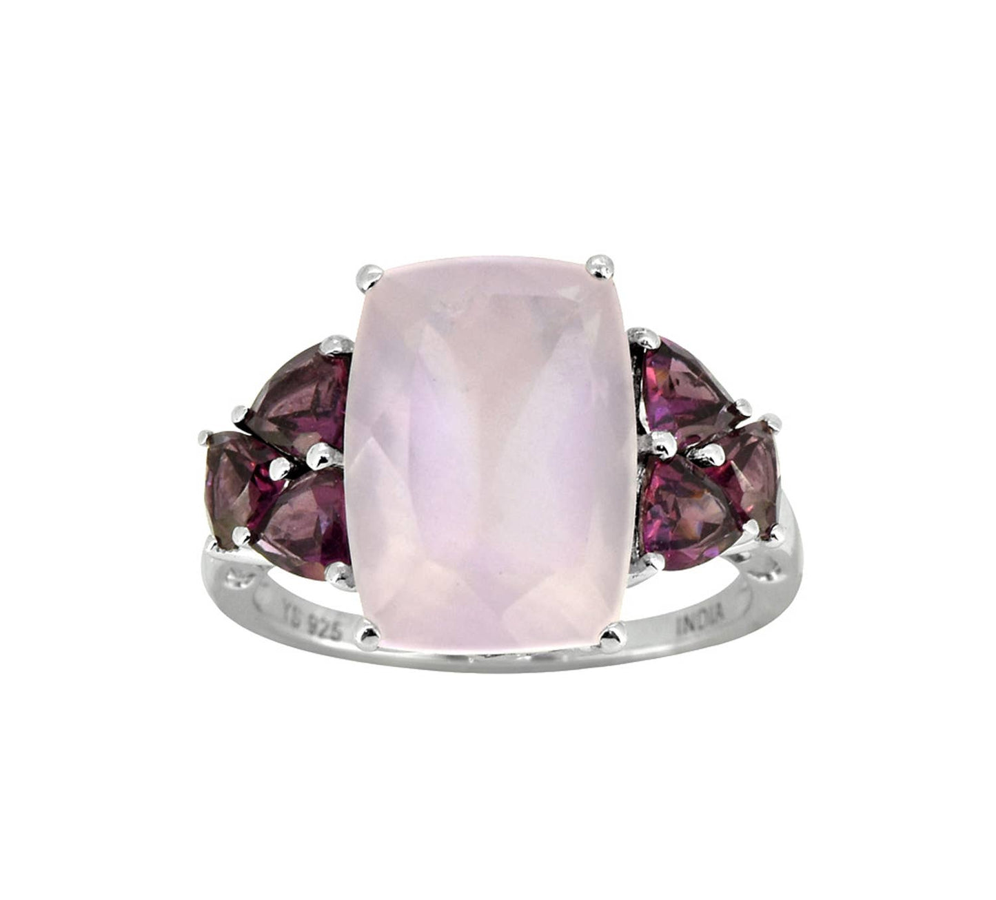 Rose Quartz Garnet 925 Sterling Silver Engagement Ring