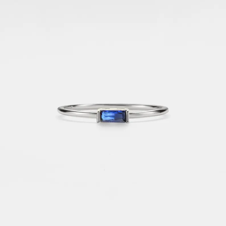 Baguette Cut Birthstone Stacking Ring in 925 Sterling Silver