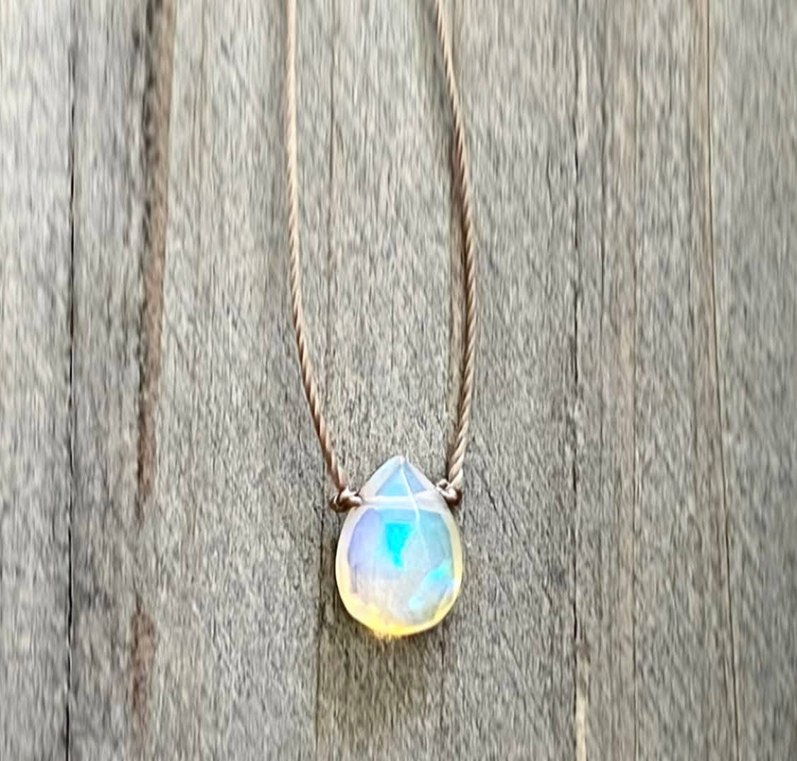 Ethiopian Opal Small Faceted Teardrop Necklace