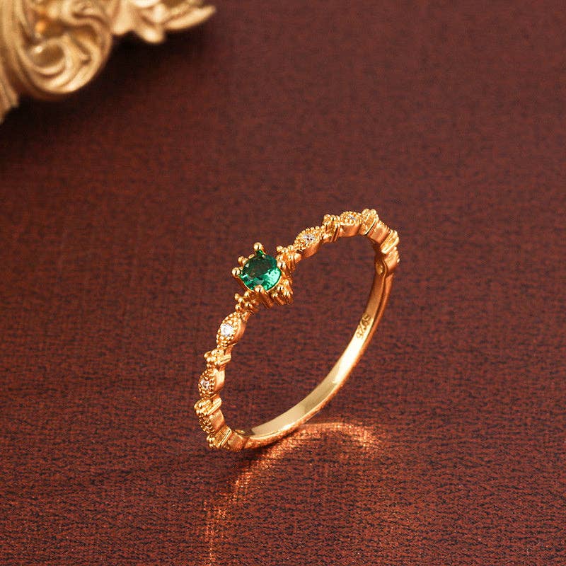 Dainty Emerald Stacking Band Ring in 925 Sterling Silver