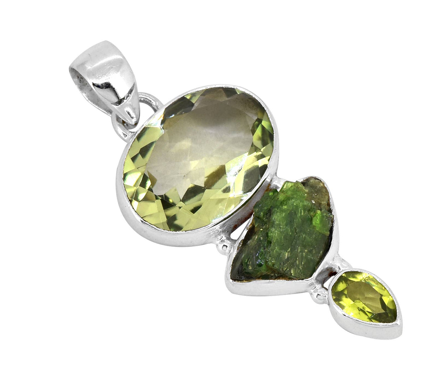 Green Amethyst & Peridot Teardrop Pendant with 18" Chain