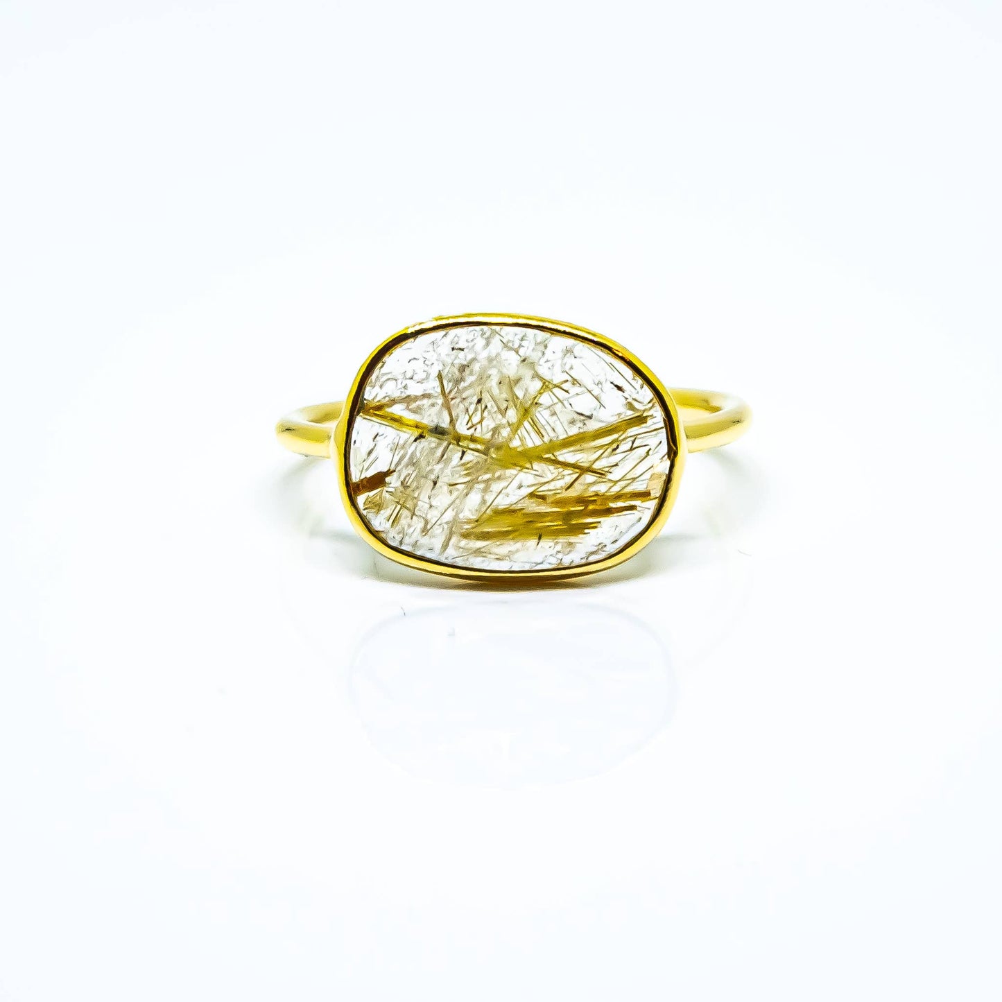 Golden Rutile Abstract Ring Sterling Silver 18K Gold Micron