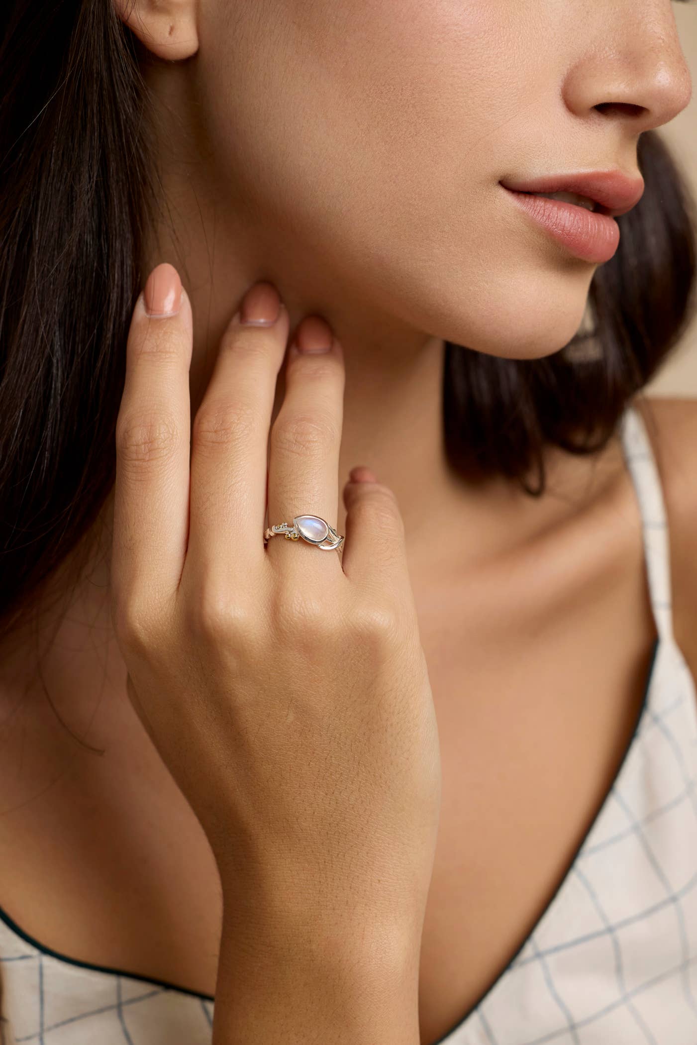 Handmade Sterling Silver Teardrop Rainbow Moonstone Ring