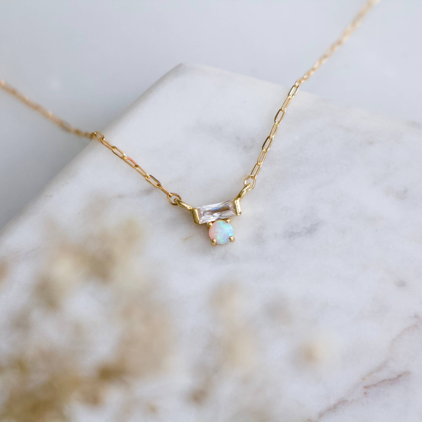 Mini CZ Opal Necklace - Gold Filled