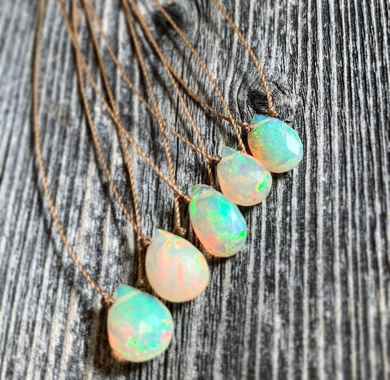 Ethiopian Opal Small Faceted Teardrop Necklace
