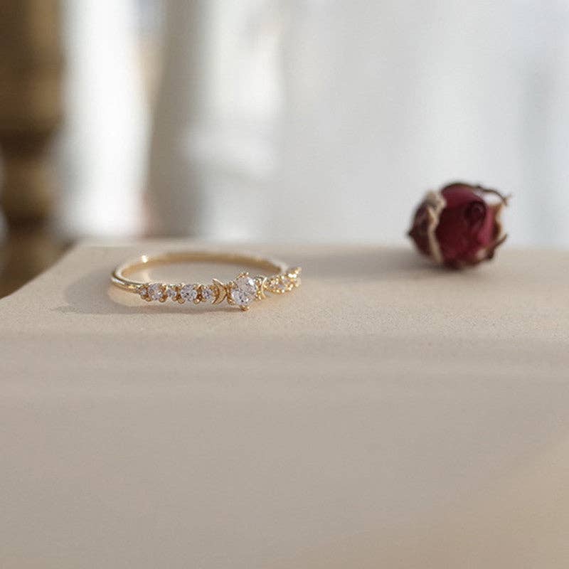 Gold Star Moon Stacking Thin Ring in 925 Sterling Silver