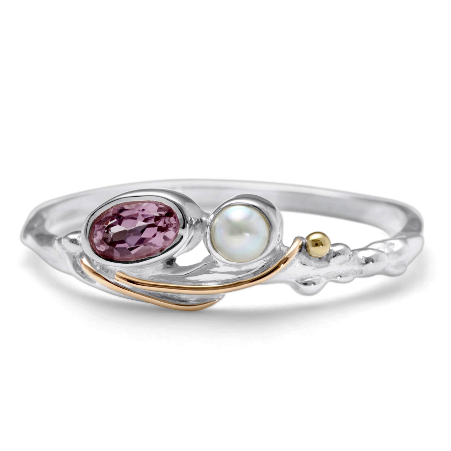 Handmade Silver Dainty Pink Tourmaline & Pearl Ring