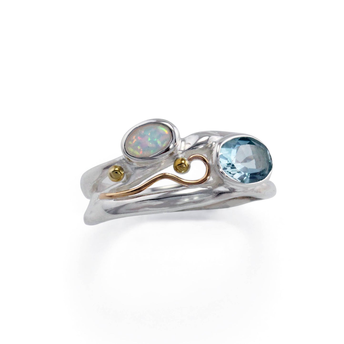 Handmade Blue Topaz & Opal Sterling Silver Ring