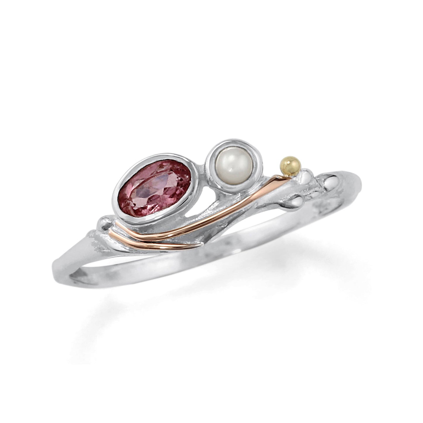 Handmade Silver Dainty Pink Tourmaline & Pearl Ring