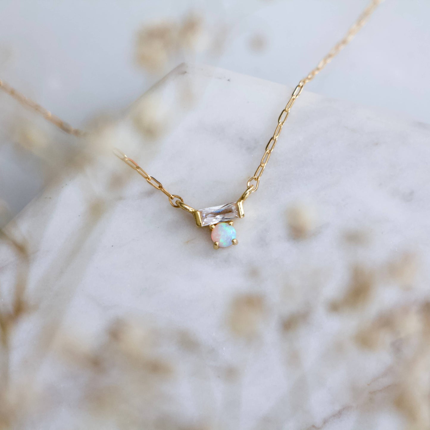 Mini CZ Opal Necklace - Gold Filled