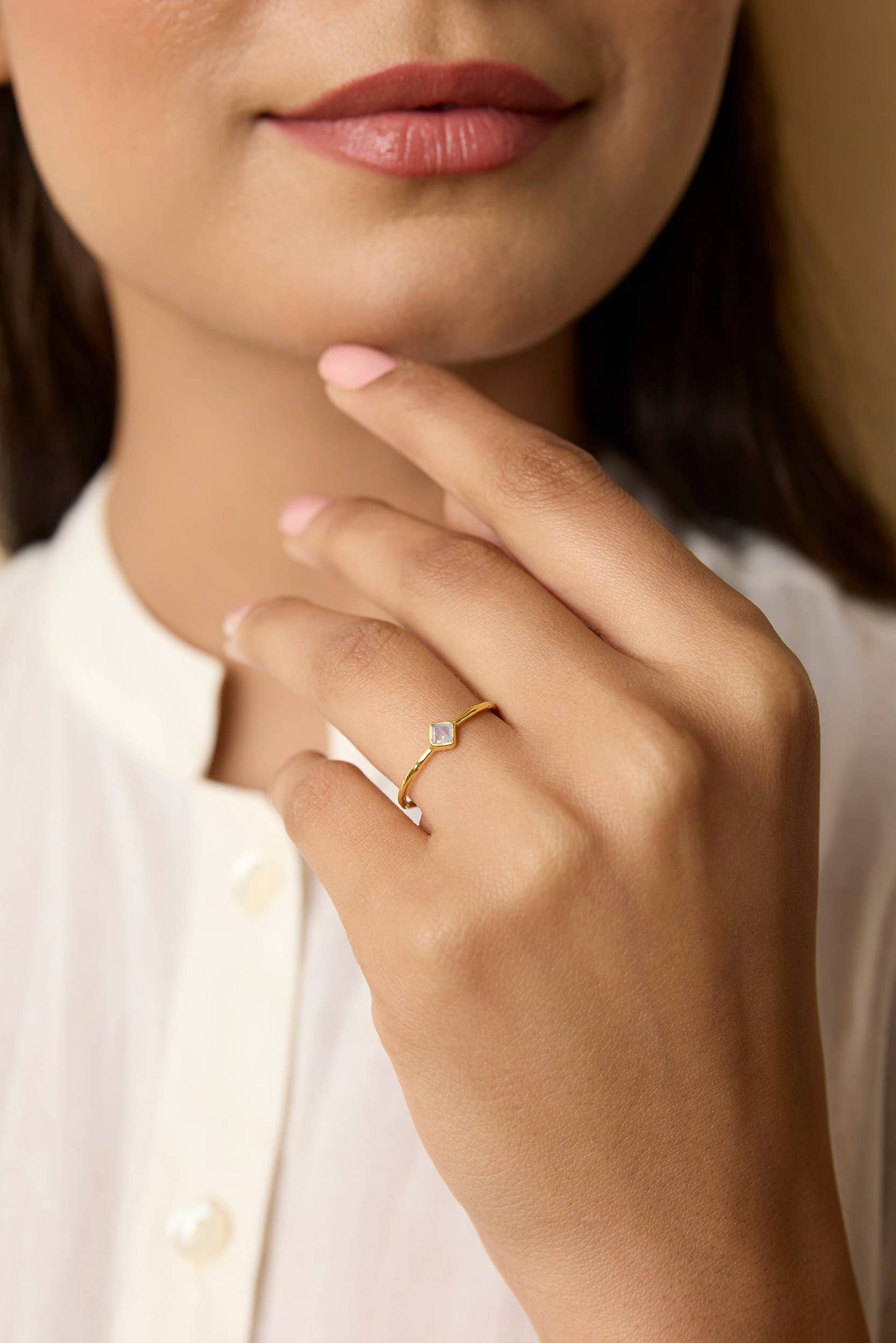 Handmade Dainty 18kt Gold Vermeil Moonstone Ring