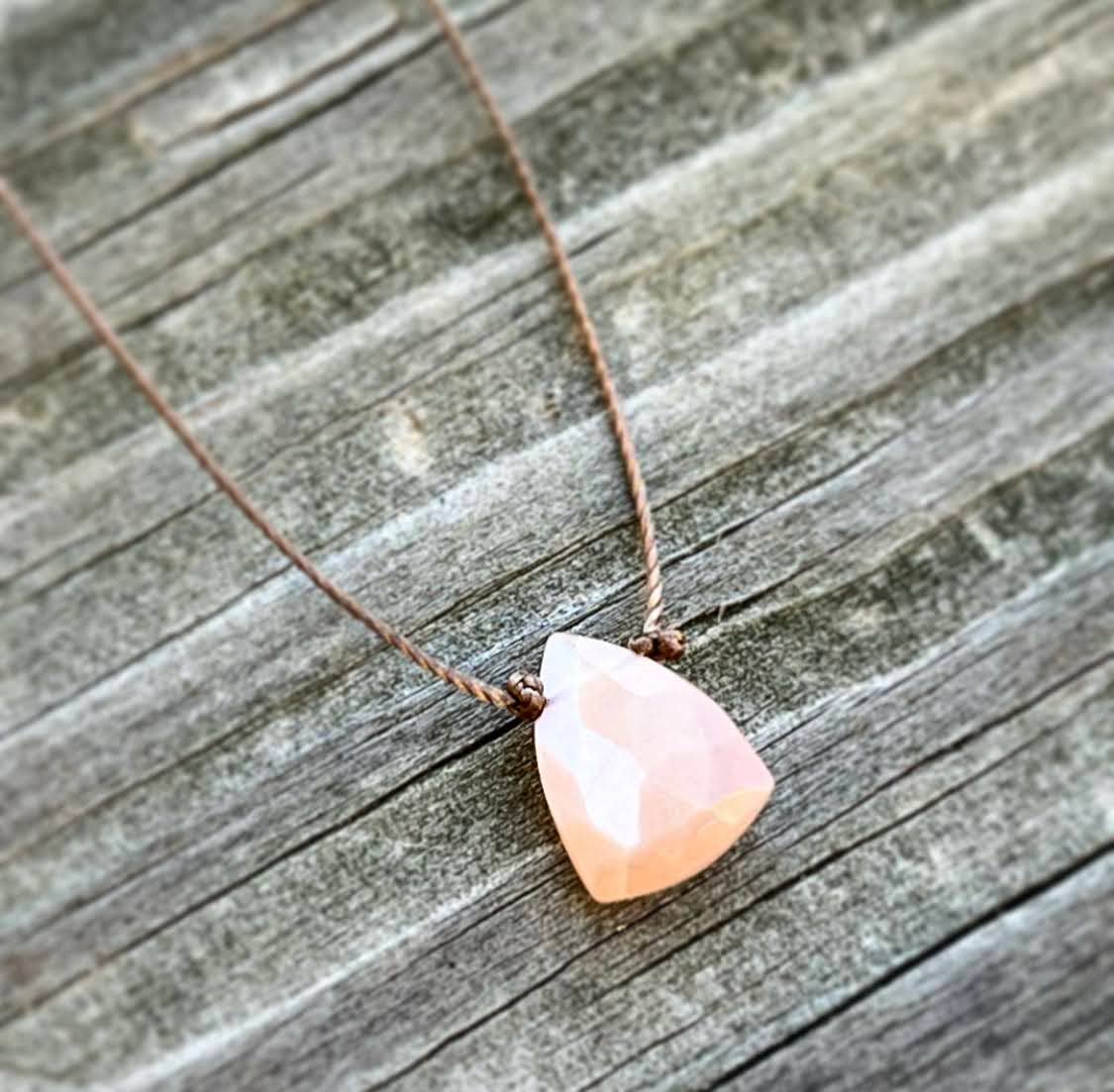 Peach Moonstone Faceted Trillion Cord Necklace